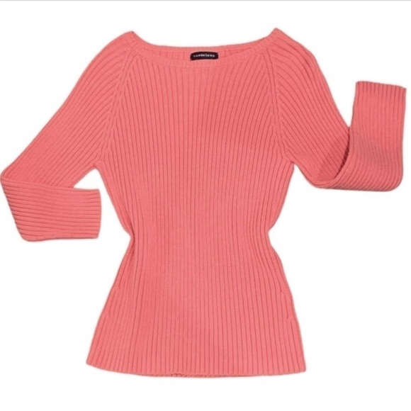 Land's End USA Ribbed Knit Pullover Sweater 100% Cotton Sz M/10/12 Pink #239D - Picture 4 of 6